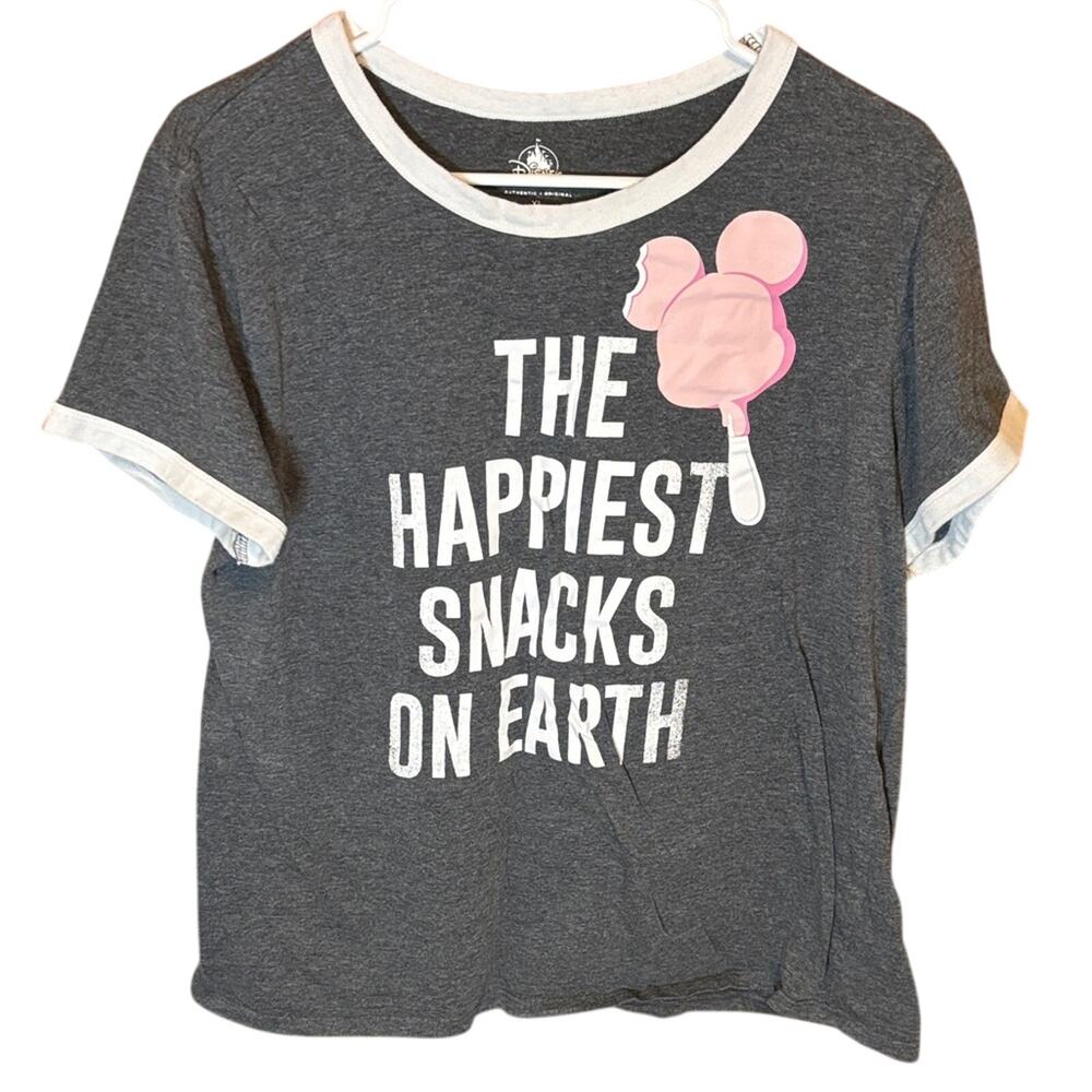 Disney Parks Happiest Snacks on Earth Graphic Tee XL Gray Ringer Shirt